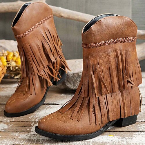 

Damen Stiefel Cowboy Westernstiefel Springerstiefel Übergrössen Outdoor Täglich Stiefel mit mittlerer Wade Blockabsatz Runde Zehe Brautkleider schlicht Kunstleder Halbschuhe Schwarz Weiß Braun