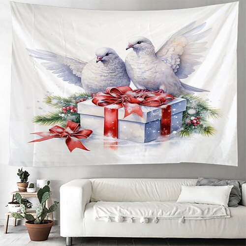 

Christmas Doves Hanging Tapestry Wall Art Xmas Large Tapestry Mural Decor Photograph Backdrop Blanket Curtain Home Bedroom Living Room Decoration