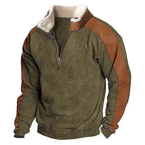 

Men's Sweatshirt Quarter Zip Sweatshirt Brown Half Zip Color Block Patchwork Sports Outdoor Daily Holiday Corduroy Basic Casual Thin fleece Fall Winter Clothing Apparel Hoodies Sweatshirts