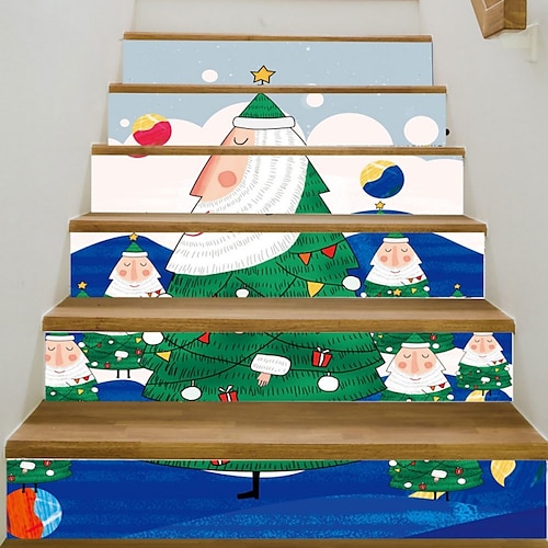 

Autocollants d'escalier de Noël 3D, autocollants d'escalier de Noël, contremarches d'escalier amovibles, autocollants de décoration de maison de Noël 6 pièces, décoration de maison de Noël