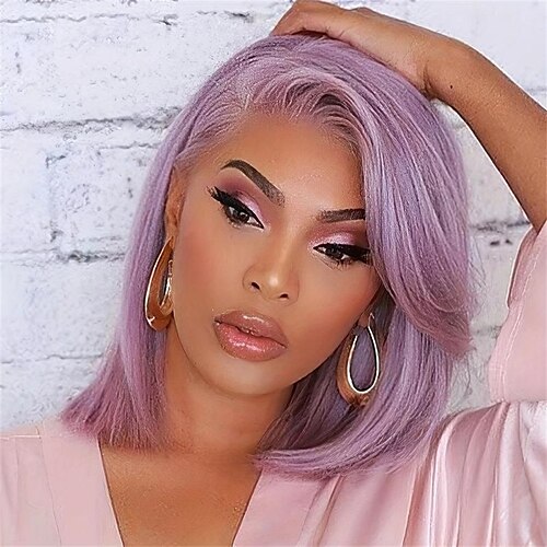 

12 Inch Purple Short Straight Bob Hair Wigs For Women Synthetic Fiber Side Part Short Straight Wigs Heat Resistant Colorful Party Cosplay Wigs