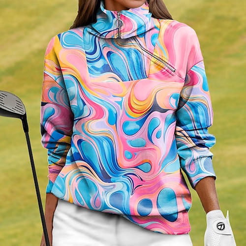 

Mulheres moletom de golfe pulôver de golfe camisola de golfe Térmico / Quente Respirável Pavio Humido Manga Longa Casacos de golfe Blusas Normal 1/4 Zip Colarinho Alto Estampado Primavera Outono