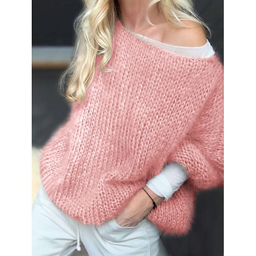 

Women's Crew Neck Pullover Sweater Jumper Crochet Knit Polyester Knitted Fall Winter Regular Outdoor Daily Going out Stylish Casual Soft Long Sleeve Solid Color Pink Khaki Beige S M L