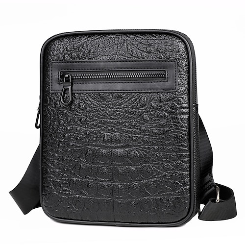 

Men's Crossbody Bag Messenger Bag PU Leather Daily Zipper Large Capacity Waterproof Crocodile Black