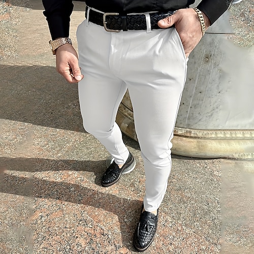 

Homens Calças chinês Calça Chino Bolsos Tecido Conforto Respirável Ao ar livre Diário Para Noite Misto de Algodão Moda Casual Preto Branco