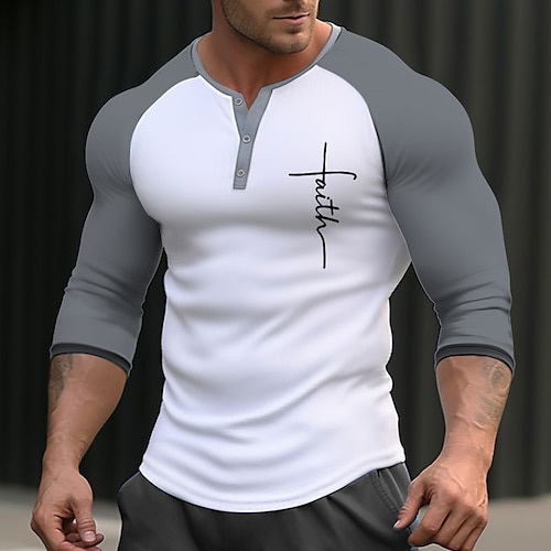 

Gráfico Letra Esportes Diário Ao ar livre Homens Impressão 3D Camiseta Camisa Henley camiseta raglã Esportes Casual Para Noite Camiseta Preto Marron Azul Escuro Manga Longa Henley Camisa Primavera