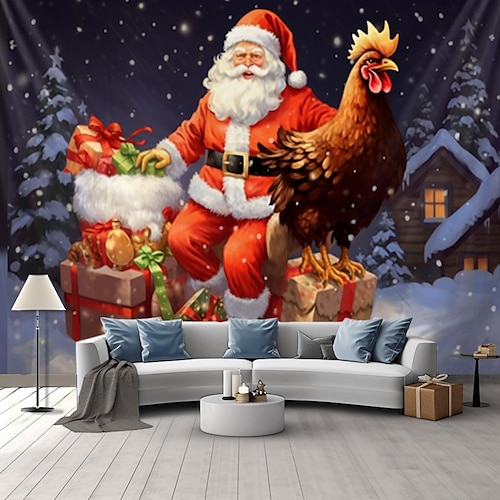 

Noël Père Noël poulet suspendu tapisserie mur art noël grande tapisserie décor mural photographie toile de fond couverture rideau maison chambre salon décoration