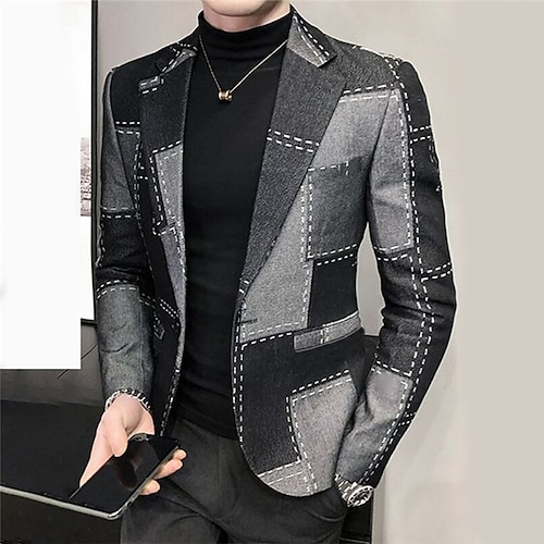 

Christmas Blazer Mens Graphic Jacket Patchwork 3D Shirt For Business | Black Winter Denim Floral Plaid Check Fashion Streetwear Coat To Going Out Fall & Turndown Long Sleeve