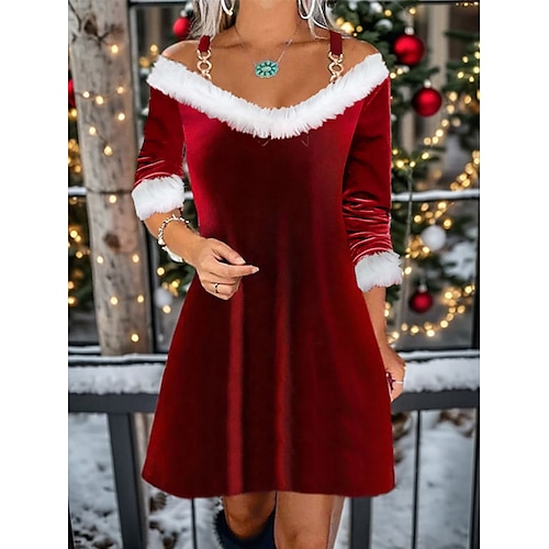 

Damen abendkleider velvet kleid Federkleid Minikleid Wein Gold Grün Langarm Farbblock Feder Frühling Herbst Winter V Ausschnitt Party winterkleider damen Weihnachten kleid hochzeitsgast 2023 S M L XL