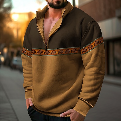 

Hombre Sudadera Sudadera con un cuarto de cremallera Caqui claro. Marrón Caqui Café Media cremallera Bloque de color Vaca Deporte Diario Festivos Vintage Básico Casual Primavera Otoño Ropa