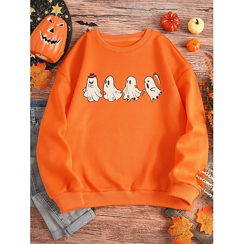 

Mujer Sudadera de Halloween Pull-over Deportes Festival Estampado Negro Naranja Graphic Víspera de Todos los Santos Casual Escote Redondo Manga Larga Top Microelástico Otoño invierno