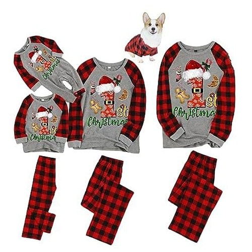 

Famille Noël Pyjamas Plaid Pyjamas de Noël mignons Intérieur Imprimer Noir Gris manche longue Tenues maman et moi Actif Tenues assorties