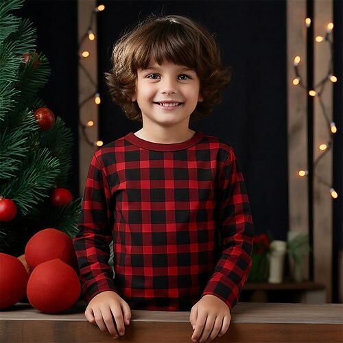 

Weihnachten Unisex Jungen Mädchen 3D Plaid T-Shirt Hemd Langarm 3D-Druck Herbst Winter Aktiv Modisch Designer Polyester kinderkleidung 3-12 Jahre Rundhalsausschnitt Outdoor Casual Täglich Regular Fit