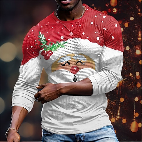 

Graphic père Noël Noël à l'orignal Design Rétro Vintage Décontractées Homme 3D effet T shirt Tee T-shirt gaufré Sport extérieur Vacances Sortie Noël T-shirt Rouge Bleu manche longue Col Ras du Cou