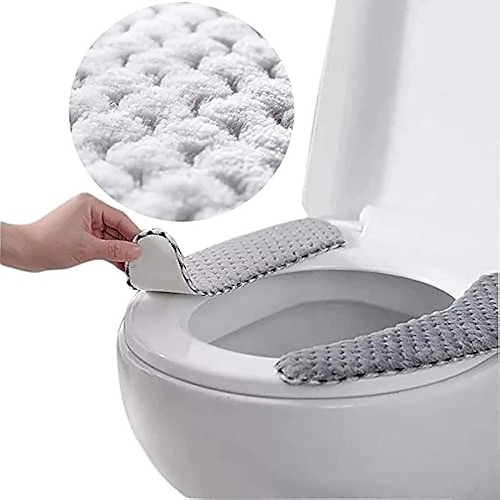 

Housse de siège de toilette rembourrée en peluche, chaude et épaisse, tapis antidérapant, doux, coussin de siège de toilette, lavable, chauffe-salle de bain avec ruban adhésif