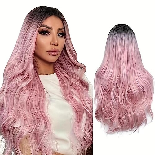 

26 Inch Natural Straight Hair Wigs Women's Middle Part Heat Resistant Fiber Wigs For Daily Party Halloween Use Christmas Party Wigs