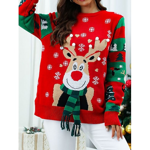 

Damen Hässlicher Weihnachtspullover Pullover Weihnachtspullover Rundhalsausschnitt Gerippt Stricken Polyester Strick Bedruckt Herbst Winter Standard Outdoor Weihnachten Täglich Stilvoll Brautkleider