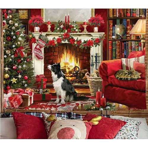 

Weihnachten Kamin Hund hängende Tapisserie Wandkunst große Tapisserie Wandbild Dekor Fotografie Hintergrund Decke Vorhang Zuhause Schlafzimmer Wohnzimmer Dekoration