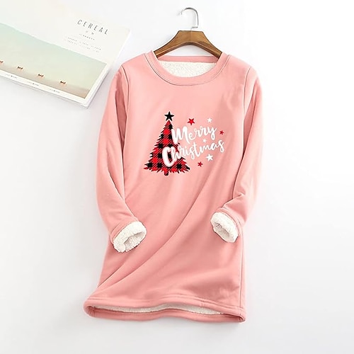 

Mujer Pull-over Sudadera navideña Vellón Borroso Teddy Amarillo Rosa Azul Piscina Plaid Letra Árbol de Navidad Fiesta Navidad Escote Redondo Manga Larga Top Microelástico Otoño invierno