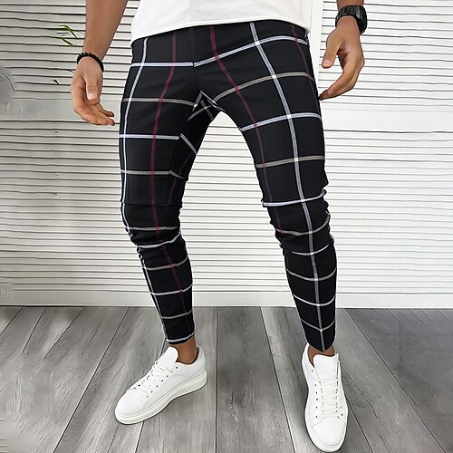 

Herren Hose Hosen Chinesisch Chino Chino Hosen Tasche Plaid Komfort Atmungsaktiv Outdoor Täglich Ausgehen Modisch Brautkleider schlicht Schwarz Blau