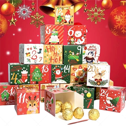 

24pcs, DIY Advent Calendar Treat Boxes 24 Days Countdown To Christmas Gift Boxes Xmas Party Favor Supplies For Holiday Home Decor, Packaging /Candy/Chocolate Packaging Box, Party Favors