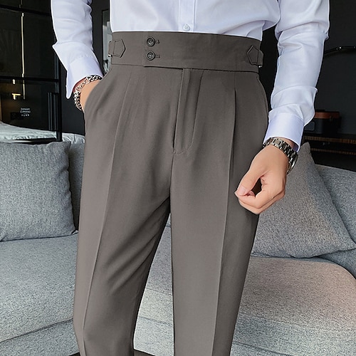 Men's Dress Pants Trousers Suit Pants Gurkha Pants Pocket High