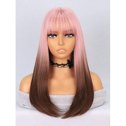 

Pelucas de cosplay Pelucas sintéticas Liso Natural Heterosexual Flequillo recto Hecho a Máquina Peluca 20 pulgadas Negro / Rosa Pelo sintético Mujer Fiesta Clásico Cómodo Color Mezclado