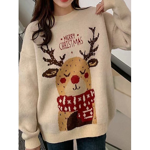 

Women's Ugly Christmas Sweater Pullover Sweater Jumper Christmas Sweaters Crew Neck Ribbed Knit Polyester Knitted Print Fall Winter Regular Outdoor Christmas Daily Stylish Casual Soft Long Sleeve