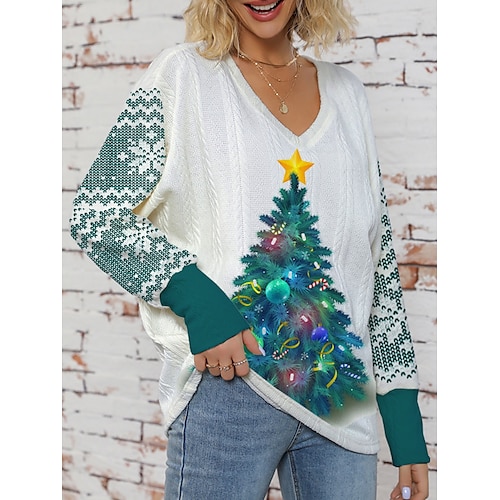 

Damen Hässlicher Weihnachtspullover Pullover V Ausschnitt Gerippt Stricken Polyester Strick Bedruckt Herbst Winter Standard Outdoor Weihnachten Festtage Täglich Stilvoll Brautkleider schlicht Langarm