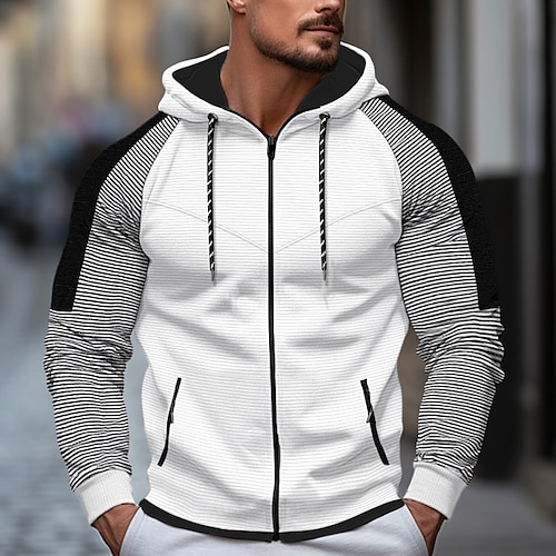 

Homme Sweat à capuche Sweat à capuche zippé Noir Blanche Vert Véronèse Rouge Bleu Capuche Bloc de couleur Rayure Patchwork Sport Loisir du quotidien Vacances Vêtement de rue Frais Décontractées