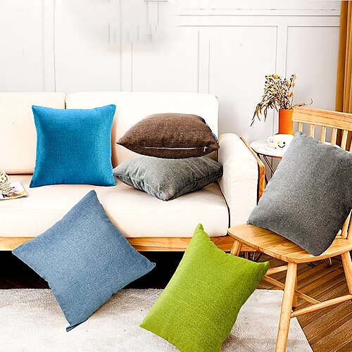 

Funda de almohada de lino, funda de almohada decorativa para el hogar, para sofá, cafetería, funda de cojín moderna de color sólido, funda de almohada cuadrada