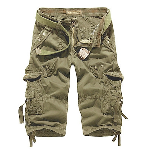 

Men's Cargo Shorts Below Knee Length Shorts Capri Pants Hiking Shorts Multi Pocket Plain Calf-Length Daily Basic Big and Tall Wine Army Green
