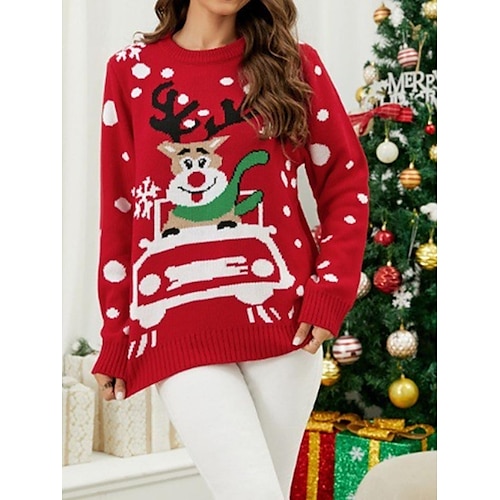 

feminino feio suéter de natal pulôver suéter jumper decote em v malha canelada poliéster malha estampado outono inverno regular ao ar livre natal feriado diário elegante casual manga longa papai noel