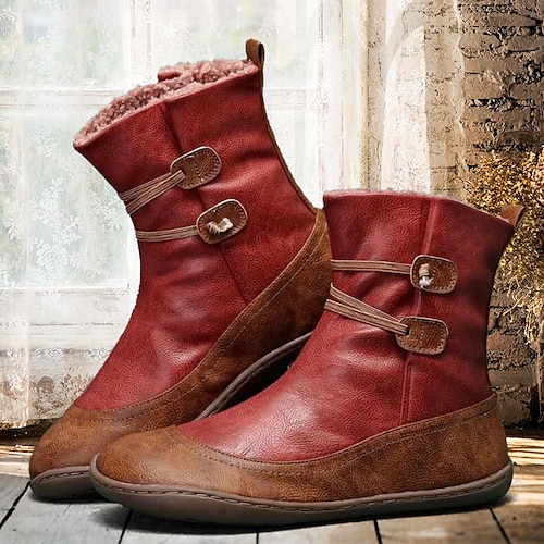 

Femme Bottes Grandes Tailles Extérieur du quotidien Bottines Bottines Talon Bottier Bout rond Rétro Vintage Elégant Décontractées Polyuréthane Mocassins Bloc de couleur Noir Rouge Marron