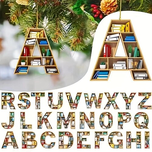 

Decoración de árbol de Navidad, libro de decoración de árbol de Navidad, 26 letras, estantería colgante, regalos, minilibro, decoración del año del hogar 2023