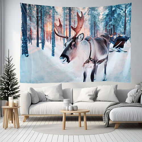 

Christmas Elk Hanging Tapestry Wall Art Xmas Large Tapestry Mural Decor Photograph Backdrop Blanket Curtain Home Bedroom Living Room Decoration