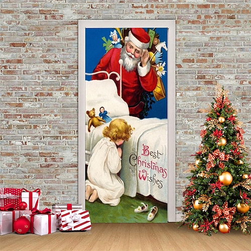 

Autocollants de noël 3d autocollants de porte imperméables décoration murale de porte de noël autocollant de papier peint auto-adhésif autocollant en pvc autocollant mural amovible pour la décoration