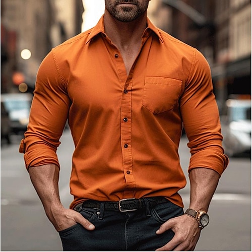 

Homens Camisa Social camisa de botão Camisa casual Preto Branco Rosa Azul Laranja Manga Longa Tecido Lapela Diário Férias Bolso frontal Roupa Moda Casual Confortável