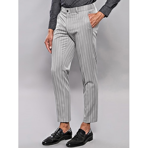 

Hombre pantalones de traje Pantalones Pantalones de traje Bolsillo Raya Comodidad Transpirable Exterior Diario Noche Mezcla de Algodón Moda Casual Gris