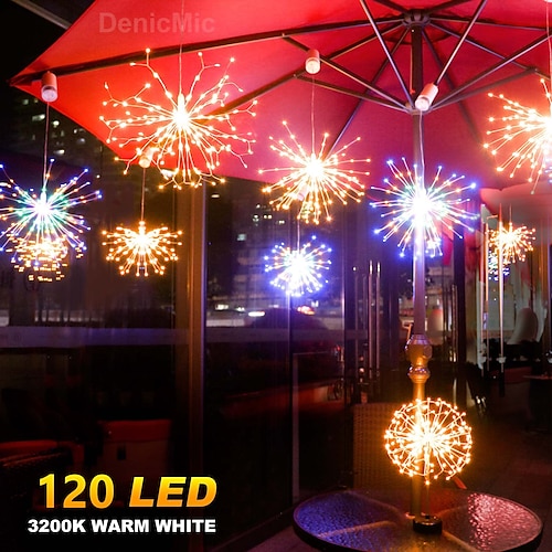 

4/2 Pcs Firework Lights Starburst Lights 8 Modes 120 LED Battery Operated Chandelier Star Lights with Remote, Hanging Ceiling Decor for Bedroom, Yard, Patio, Party, Christmas