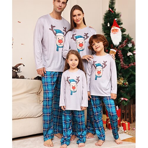 

Papai Noel Rena Pijamas de Natal Familiar Vestuário de Noite Homens Mulheres Para Meninos Para Meninas Roupas combinando para a família Natal Ano Novo Noite de Natal Crianças Adulto Home Wear