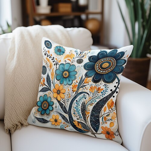 

Housse de coussin double face à fleurs colorées, taie d'oreiller carrée décorative douce, pour chambre à coucher, salon, canapé, chaise, 1 pièce