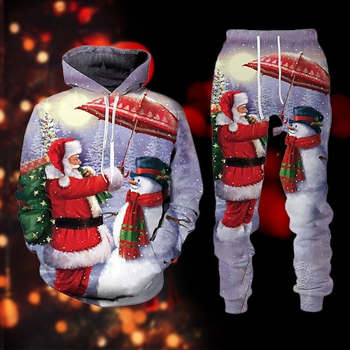 

Schneemann Grafik-Drucke Modisch Täglich Brautkleider schlicht Herren 3D-Druck Trainingsanzug Jogginganzug Hoodie-Outfits Weihnachten Urlaub Ausgehen Hoodies Blau Purpur Mit Kapuze 2 teilig Bedruckt