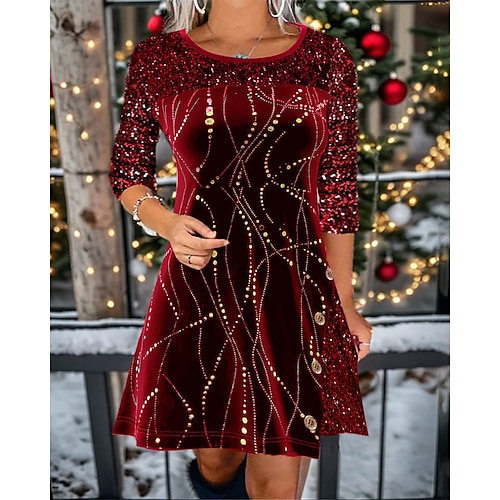 

женское бархатное платье платье с пайетками праздничное платье мини-платье вино с длинным рукавом в горошек с блестками осень-зима осень с круглым вырезом модное зимнее платье рождественское платье