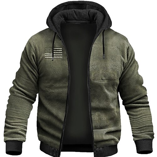 

Herren Hoodie Sweatshirt Kapuze Kapuzenshirt mit durchgehendem Reißverschluss Fleecejacke Armeegrün Braun Grau Mit Kapuze Nationalflagge Zip Tasche Sport Natur Täglich Festtage Vintage Strassenmode