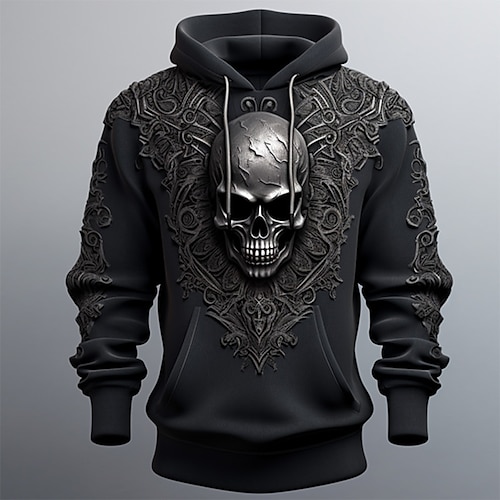 

Graphic Skulls Fashion Daily Basic Men's 3D Print Hoodie Pullover Sports Outdoor Holiday Vacation Hoodies Black Blue Brown Hooded Front Pocket Print Spring & Fall Designer