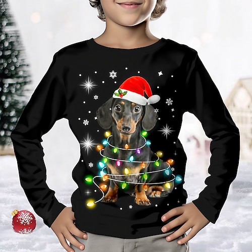 

Natal Para Meninos 3D Cachorro Camiseta Camisa Manga Longa Impressão 3D Outono Inverno Esportes Moda Roupa de rua Poliéster Infantil 3-12 anos Gola Redonda Ao ar livre Casual Diário Normal