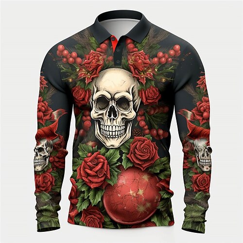 Men's Skulls Lapel Collar Shirt