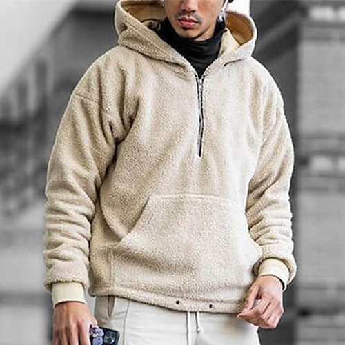 

Homme Sweat à capuche Sherpa flou Sweat à capuche quart zippé Beige Capuche Plein Poche Sport Loisir du quotidien Vacances Vêtement de rue Décontractées Automne hiver Vêtement Tenue Pulls Capuche