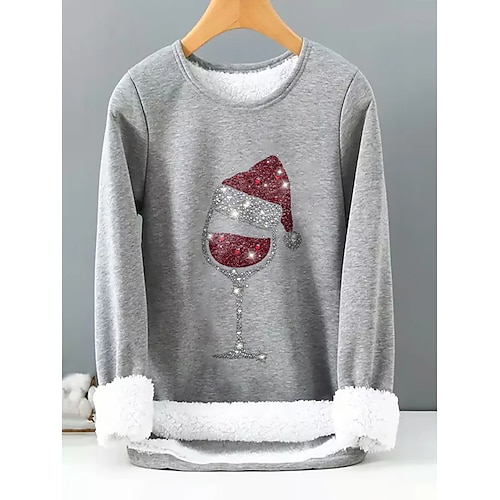 

Mujer Pull-over Sudadera navideña Forrado con Lana Graphic Teddy Borroso Diamantes Sintéticos Estampado Gris Fiesta Navidad Escote Redondo Manga Larga Top Microelástico Otoño invierno